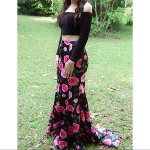 2 piece floral prom dress